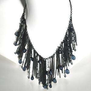 Amrita Singh Black Bib Necklace Dangle Chains Beads Goth Whimsical Fetish Witchy